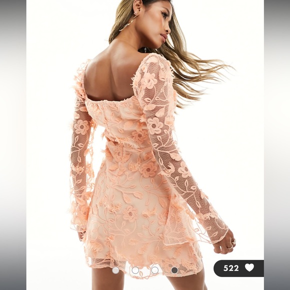 ASOS Love Triangle sweetheart neck lace mini dress in apricot - Picture 4 of 7